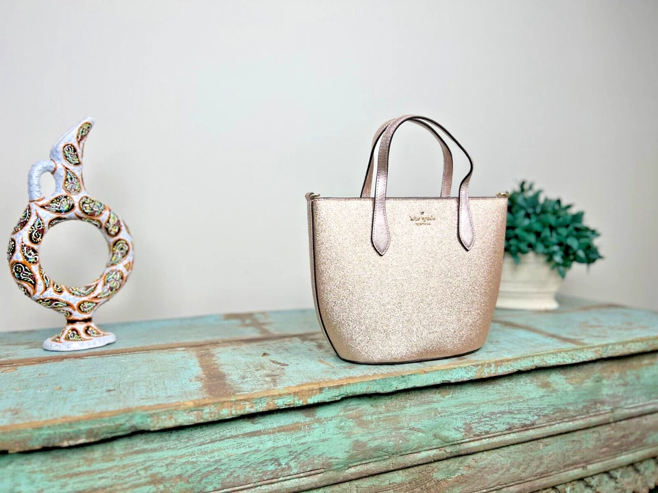 Kate Spade Glimmer Small Gold Glitter Fabric Satchel Crossbody Bag - Image 2 of 4