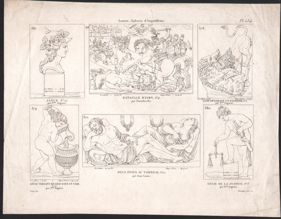 1830 Gravure Louvre Janus bataille d'Ivry génie de la Justice Mythologie - Photo 1/1