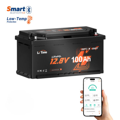 LiTime Bluetooth 12V 100Ah H190 LiFePO4 Lithium Batterie mit Low Temp Schutz