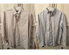 Van Heusen Dress Shirt 17 34/35 XL Pinstripe 60 Cot 40 Poly Lot of 2 Grey Tan
