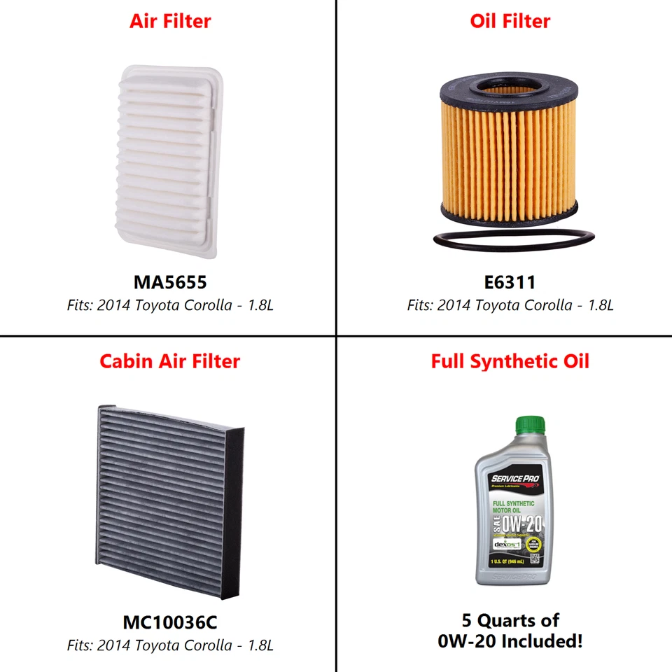 2014 Toyota Corolla 1.8L Complete Cabin, Air & Oil Filter Kit (0W-20) - Image 2 of 4