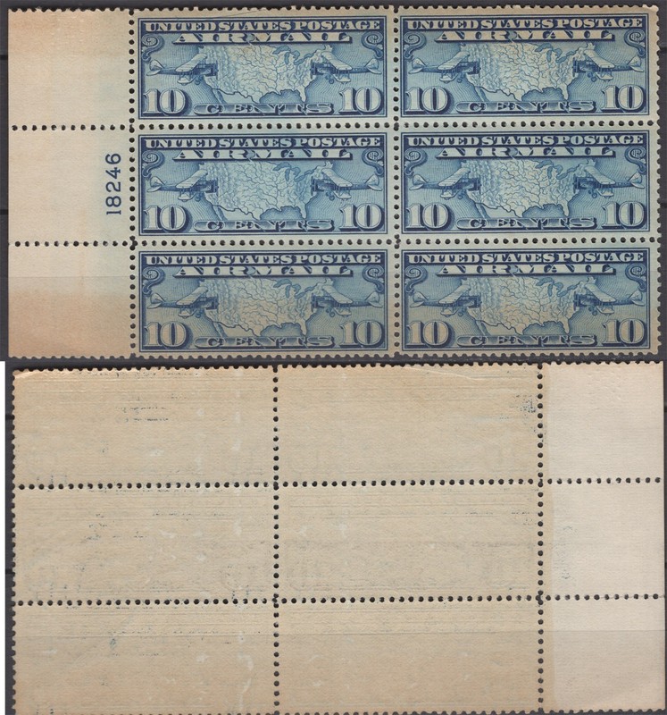 SC# C7 1926 10¢ - US Map & Mail Planes - Dark Blue - MNH Plate Block of 6