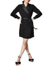 Untuckit Women Black Collared Long Sleeve Wrap Dress Button Size S