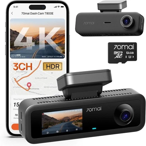 70mai T800E 4K 3 Channel Dash Cam, 4K+1080P+1080P Front and Rear usually £149