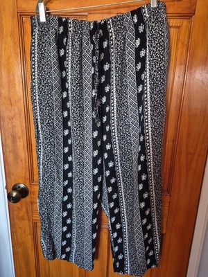Notations Clothing Co Woman Pants Elastic Waist Rayon Black &White Size XL-2X 