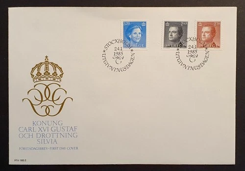 Sweden stamps 1985 King Carl XVI Gustaf & Queen Silvia first day cover unaddress