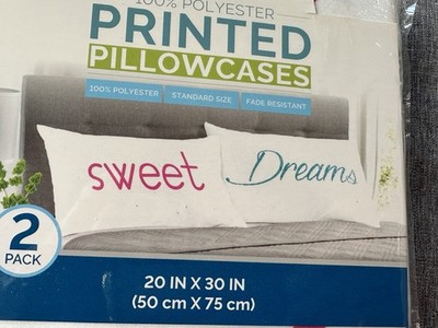 NEW Pillowcase Set ''SWEET DREAMS'' Standard Size White Novelty Bedding
