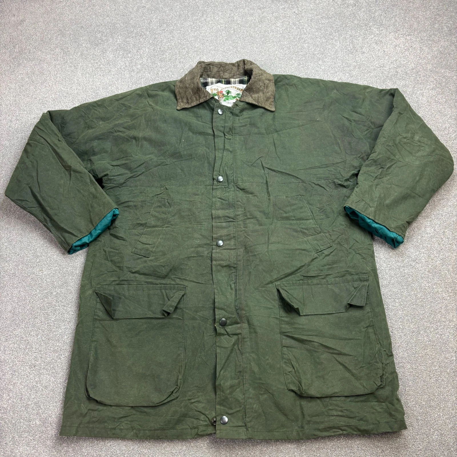 Wax Jacket Adult Large Green Hunting Country Outdoor Waterproof Lined Mens*