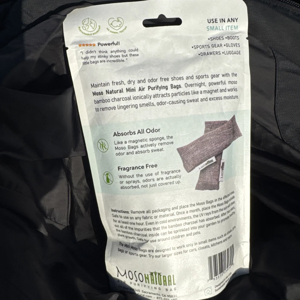 Moso Natural Mini Bambú Carbón Eliminadores de Olores para Zapatos, Bolsas de Gimnasio - Paquete de 2 Foto 3 de 4