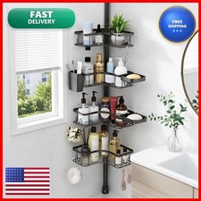 Corner Shower Caddy Tension Pole 4-Tier Rustproof Bathroom Organizer - Black