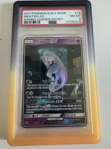 2017 POKEMON SUN & MOON SHINING LEGENDS SECRET #78 MEWTWO GX PSA 8- WITH GUARD