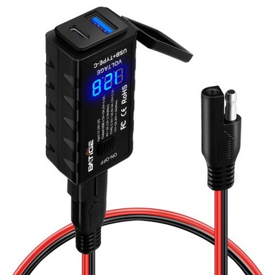 BATIGE Motorcycle USB Charger SAE to USB Adapter Type C and Quick Charge USB ...