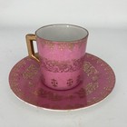 Vintage Austrian Pink Luster Porcelain Demitasse Cup Saucer Two Women Sitting — photo 3