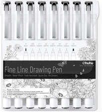 Fineliner Pens Micro Drawing Pens: 8-Size Tips Ultra-Fine, Fine Brush Waterp