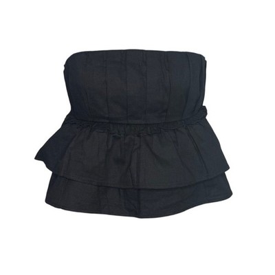 Princess Polly Ericka Black Strapless Peplum Ruffle Tube Top Smocked Back Size 6
