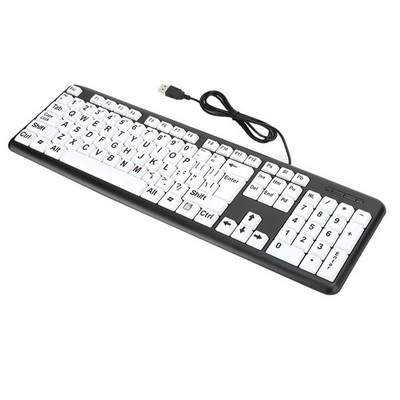 Computer Wired USB Keyboard Low Vision Black White Large Print Keys Keyboard