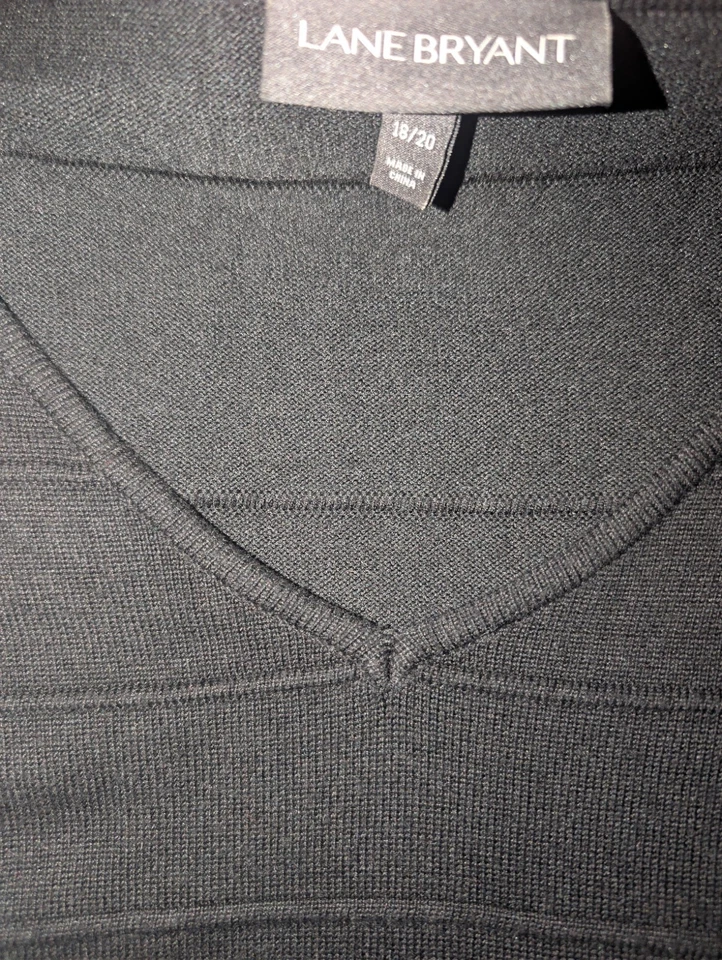 Vestido Suéter Tejido LANE BRYANT 18/20 Acanalado Cuello en V Manga 3/4 Ajuste Acampanado Negro 2x Foto 4 de 4