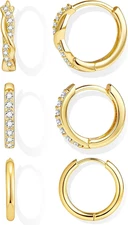 Gold Huggie Hoop Earrings Set for Women, Dainty Small Sterling Silver Earring St