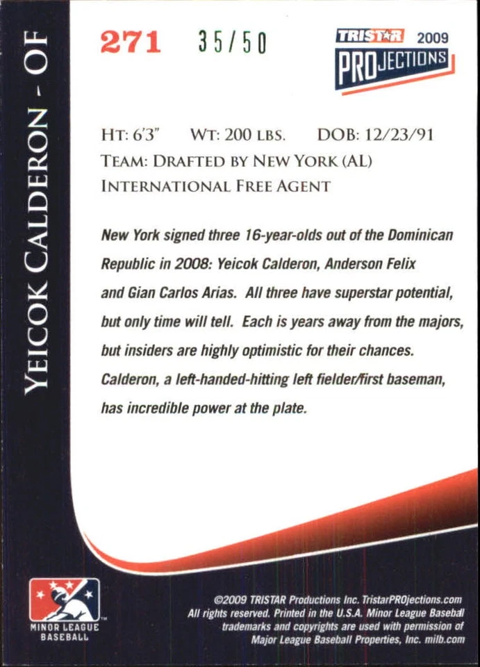 2009 TRISTAR PROjections #271 Yeicok Calderon  - Image 2 of 2