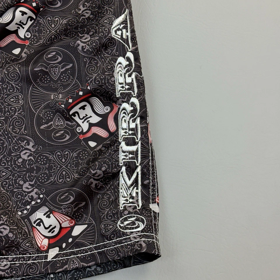 复古 Kirra 板短裤男式 34 灰色黑桃王 AOP 冲浪海滩 Y2K — 第 2/4 张图片