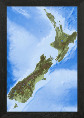 New Zealand Relief Map Framed Wall Art Poster Canvas Print Picture