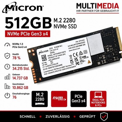Micron 512GB M.2 2280 NVMe SSD PCIe Gen3 x4 78% Health geprüft#PP64
