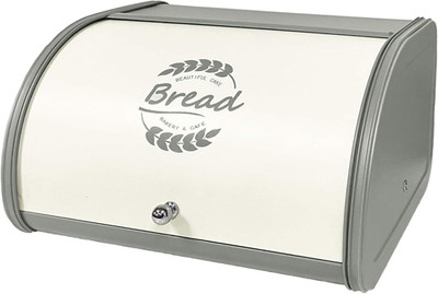 X458 Gray Bread Box Roll Top, Metal Bread Box for Kitchen Countertop, Large Spac
