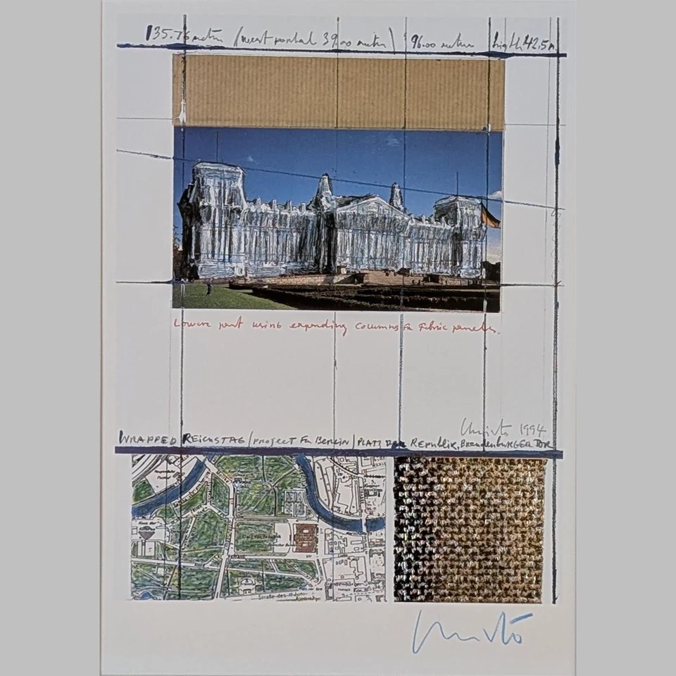 Christo Wrapped Reichstag handsigniert mit Originalstoff museal gerahmt - Bild 2 von 2