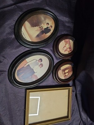 5 x Vintage Picture Frames Bundle - Oval Wood Dark & Gold Square