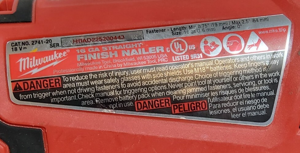 Preowned Milwaukee 274120 18V Straight Finish Nailer eBay
