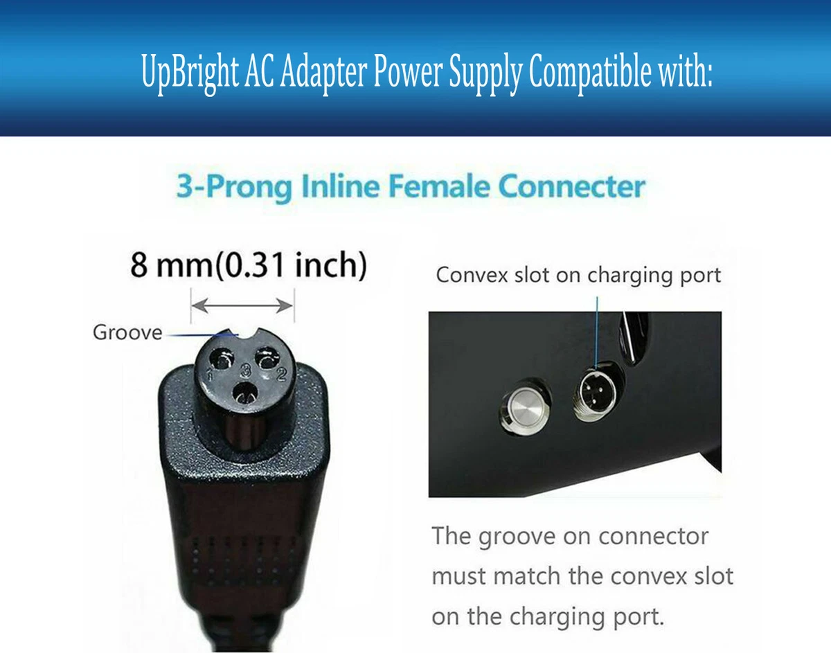 3 Prong AC DC Adapter For SwagTron T580 XL Swagboard Warrior Off Road Hoverboard