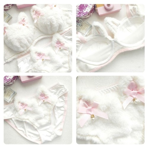 Cartoon Anime Lingerie Cute Soft Underwear Comfortable Plush Bra Panty Set - Picture 2 of 16