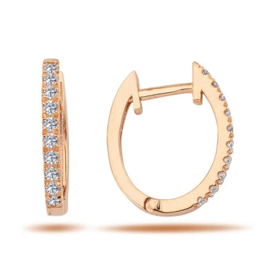Oval Creolen Diamanten Brillant-Schliff Ohrringe 14 Karat Rotgold Rosegold - Bild 1 von 3