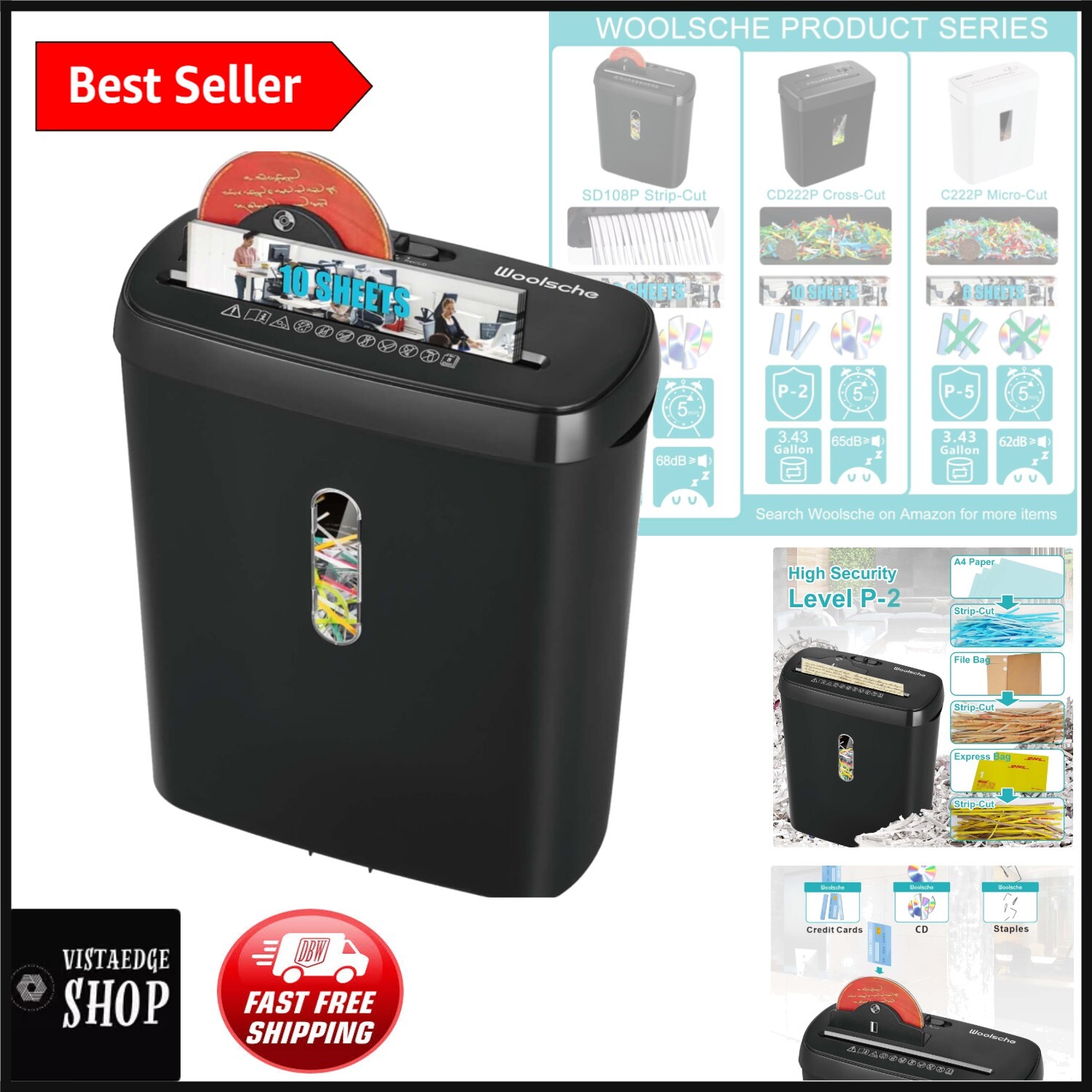 Low-Noise P-2 Security Paper Shredder - Jam Proof with CD & Credit Card Option-image