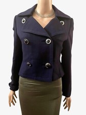 Vintage Jacket 1970s Navy Cropped Pure Wool Collar Button Detail Size Medium