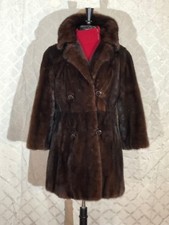 Designer Mink Coat Fingertip Length Jacket Double Breasted Stroller Dark Brown