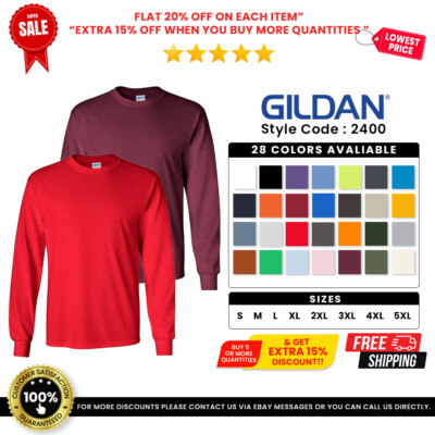 Gildan G240 Men's Ultra Preshrunk Cotton Crew Neck Long Sleeve Tee Top T-Shirt
