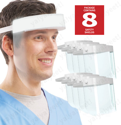 8-Pack Face Shield Reusable Washable Protective Cover Clear Mask Anti-Splash
