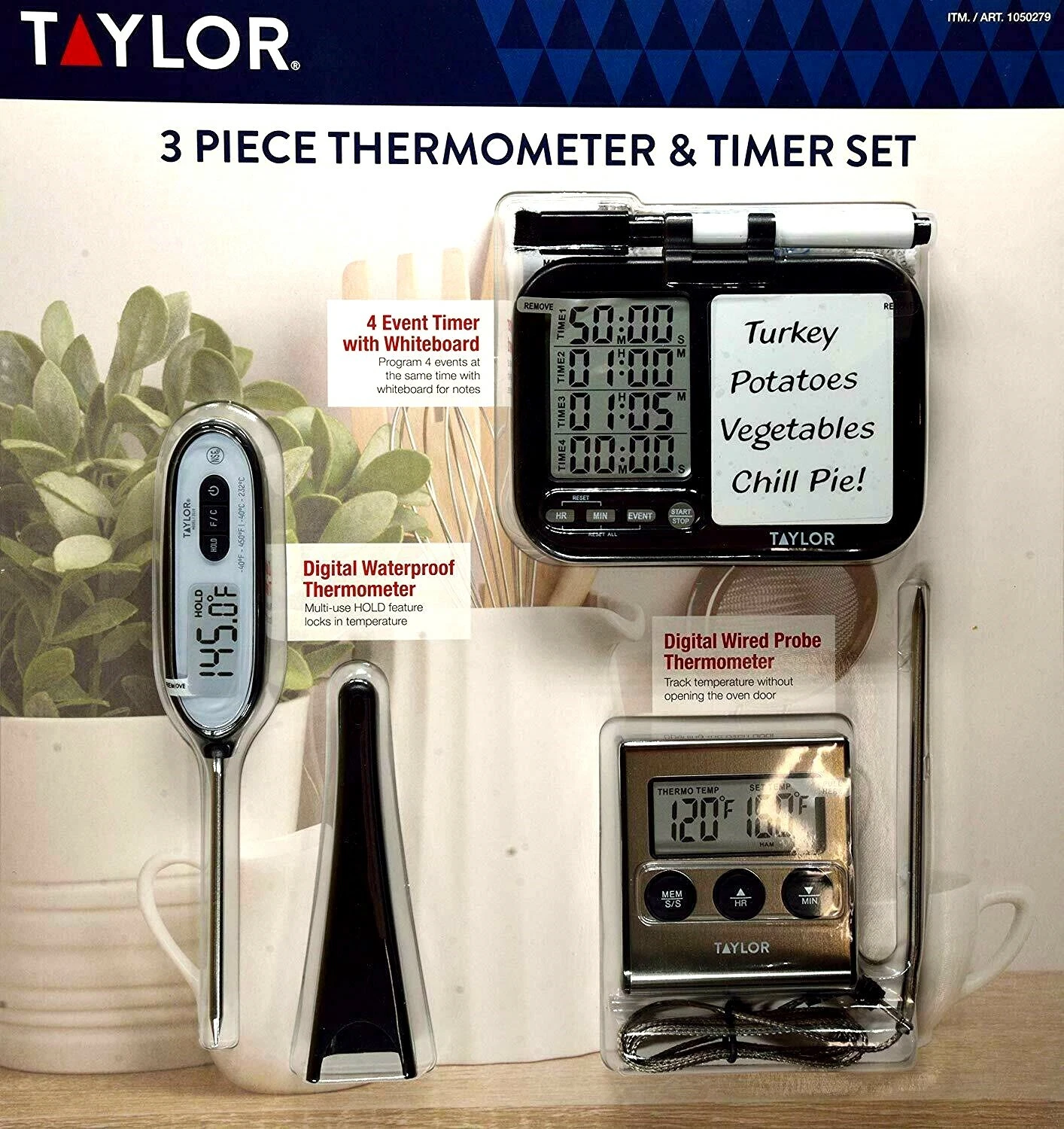 Taylor 3 Piece Thermometer & Timer Set Event Timer With Whiteboard NEW