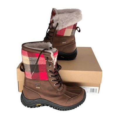 UGG Snow Boots Adirondack Buffalo Plaid Faux Fur Waterproof  Brown Women 5 New