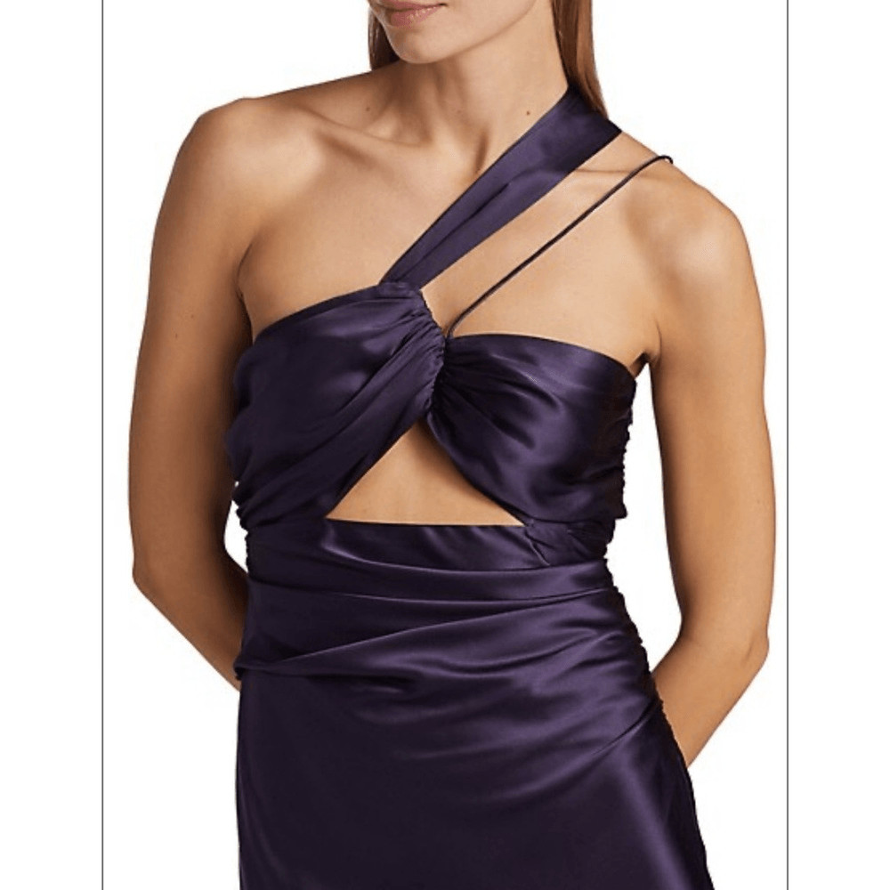 THE SEI Silk One-Shoulder Cut-Out Gown in Fig Color image 4