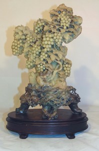 Large Antique Chinese Carved Soapstone Grape Leaf Vine Squirrel Master Carver