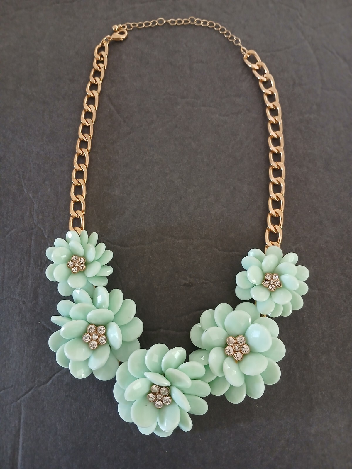 Mint Green Flower Cluster Statement Necklace With… - image 1