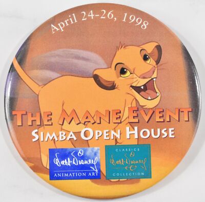 Vtg Walt Disney Classics Collection & Animation Art Simba Open House Button