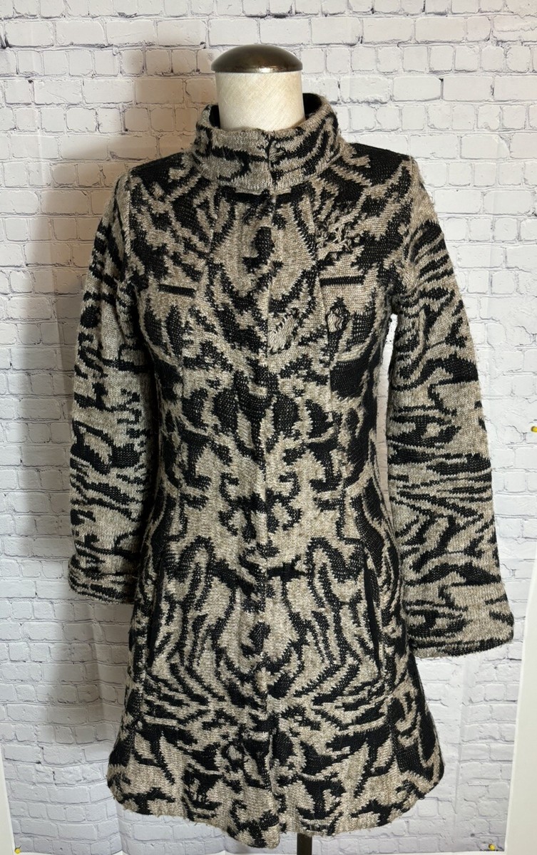 Field Flower S Sweater Coat Black Beige Snap READ Anthropologie