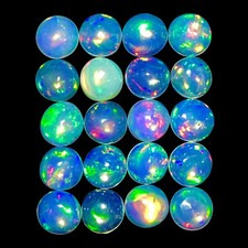 20 Pcs Natural Ethiopian Opal 5mm Round Flashy Loose Cabochon Gemstones Lot
