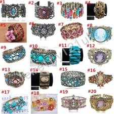 Vintage Cute Cuff Bangle Wrap Bracelet Crystal Rhines Flower Animal Jewelry Gift