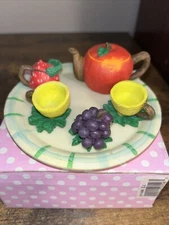 Miniature tea set, berry and fruit themed, small resin tea set VINTAGE
