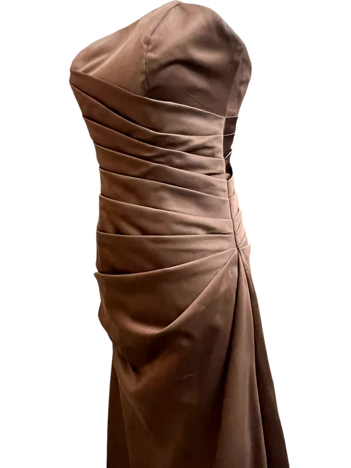 Maxi Vestido David's Novia Mujer Marrón Satén Sin Tirantes Acanalado 4 Foto 4 de 4