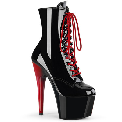 PLEASER  ADO1020/B/B-R Sexy 7'' High Heel Black Red Platform Lace Up Ankle Boots